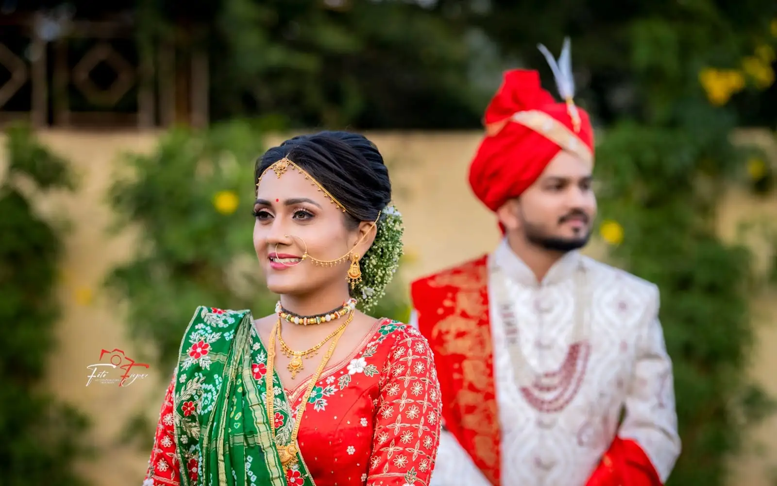 Bride and groom standing together
