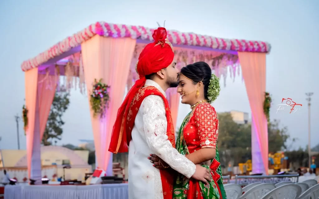Bride and groom exchanging vows at a beautiful outdoor ceremony